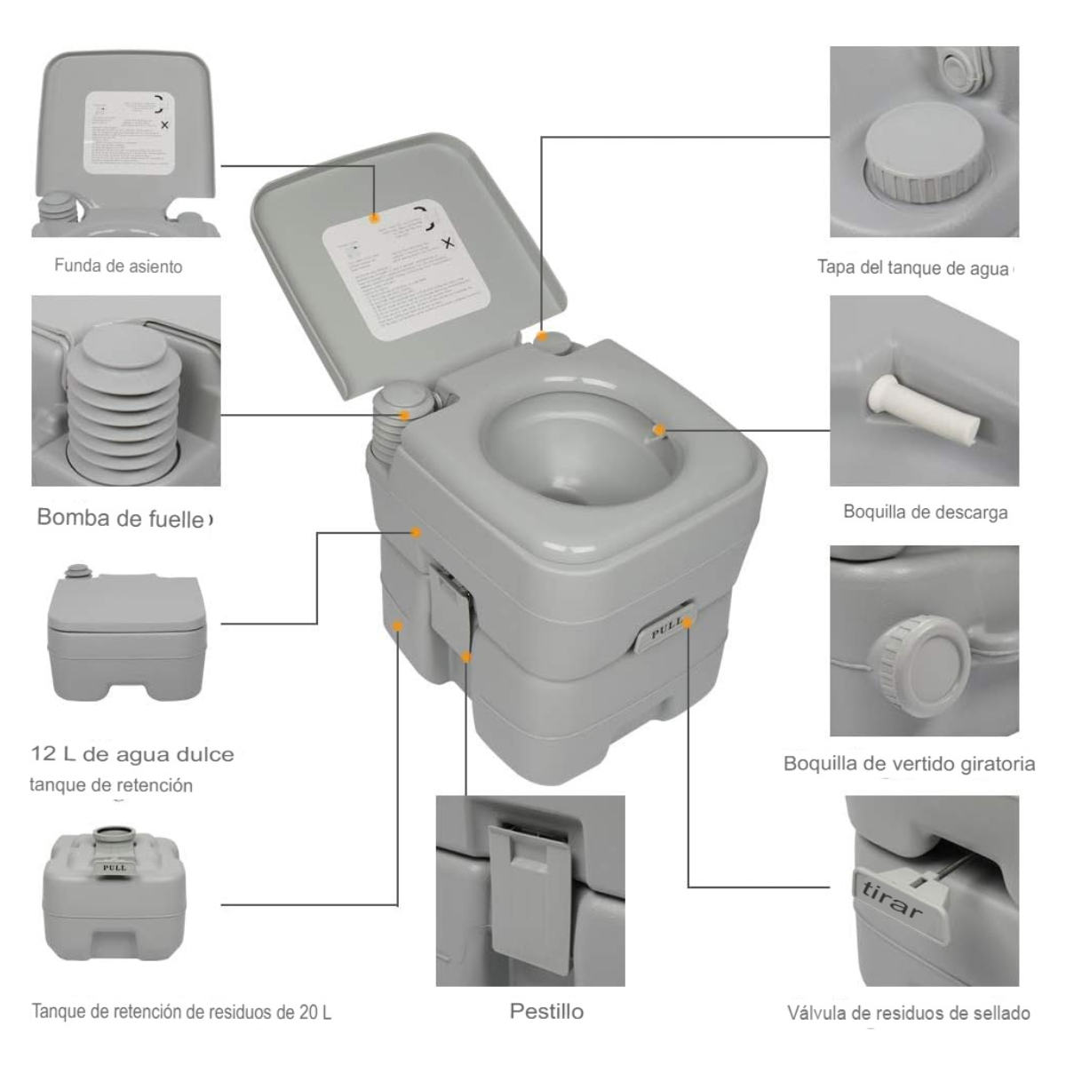 Baño químico portátil 20 litros camping